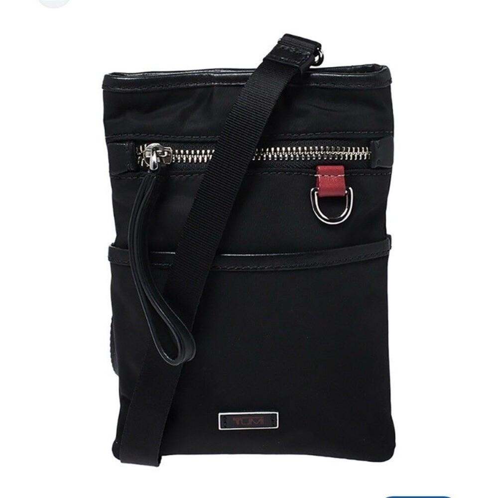 TUMI Black Nylon Crossbody Clip On Utility Bag Pouch Adjustable Shoulder Strap